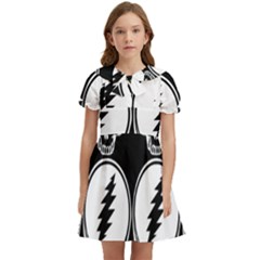 Black And White Deadhead Grateful Dead Steal Your Face Pattern Kids  Bow Tie Puff Sleeve Dress by 99art