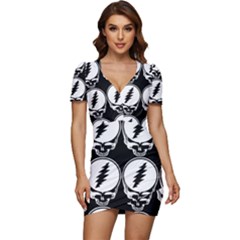 Black And White Deadhead Grateful Dead Steal Your Face Pattern Low Cut Cap Sleeve Mini Dress by 99art