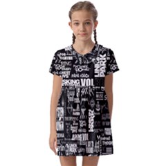 Music Pattern Black White Kids  Asymmetric Collar Dress by 99art