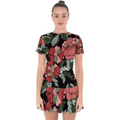 Beautiful Floral Vector Seamless Pattern Drop Hem Mini Chiffon Dress by Vaneshart