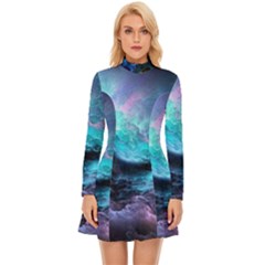 Abstract Graphics Nebula Psychedelic Space Long Sleeve Velour Longline Dress by 99art