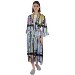 Cassette Tape Music Vintage 1980s 70s Maxi Satin Kimono by 99art