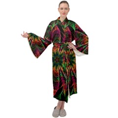 Multicolored Flower Mandala Wallpaper Kaleidoscope Pattern Maxi Velvet Kimono by 99art