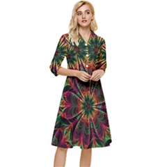 Multicolored Flower Mandala Wallpaper Kaleidoscope Pattern Classy Knee Length Dress by 99art