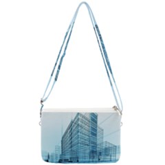 Architecture Blue Drawing Engineering City Modern Building Exterior Double Gusset Crossbody Bag by 99art