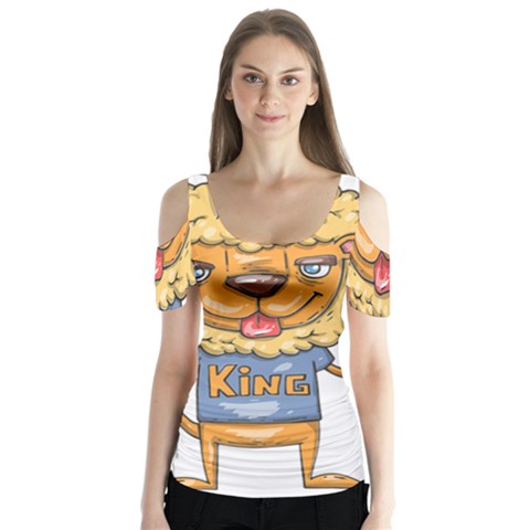 Animation-lion-animals-king-cool Butterfly Sleeve Cutout Tee  by 99art