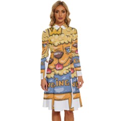 Animation-lion-animals-king-cool Long Sleeve Shirt Collar A-line Dress by 99art