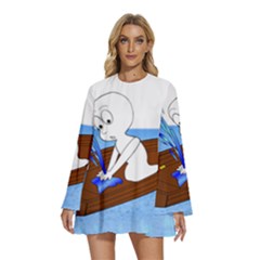 Spirit-boat-funny-comic-graphic Round Neck Long Sleeve Bohemian Style Chiffon Mini Dress by 99art