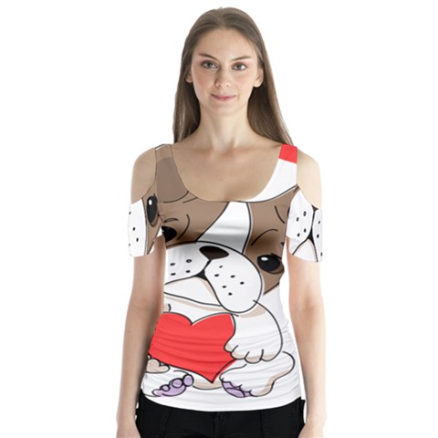 Animation-dog-cute-animate-comic Butterfly Sleeve Cutout Tee  by 99art