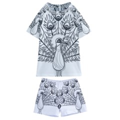 Peacock-plumage-display-bird Kids  Swim Tee And Shorts Set by 99art