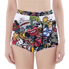 Mural Graffiti Paint High-waisted Bikini Bottoms by 99art