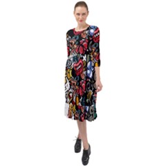 Mural Graffiti Paint Ruffle End Midi Chiffon Dress by 99art