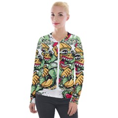 Scooter-motorcycle-graffiti Velvet Zip Up Jacket by 99art