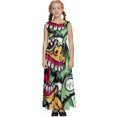 Scooter-motorcycle-graffiti Kids  Satin Sleeveless Maxi Dress by 99art