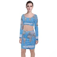 Blue White And Green World Map National Geographic Top And Skirt Sets by B30l