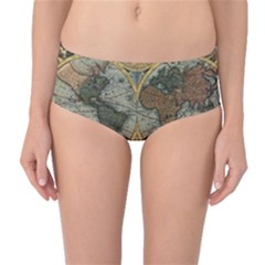 Vintage World Map Travel Geography Mid-waist Bikini Bottoms by B30l