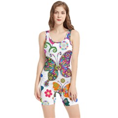 Butterflies Abstract Colorful Floral Flowers Vector Women s Wrestling Singlet by B30l