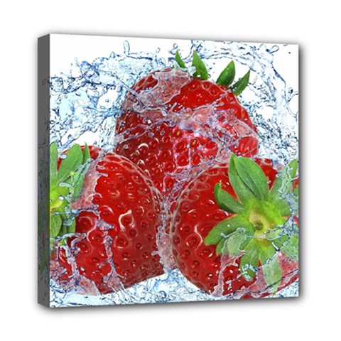 Red Strawberries Water Squirt Strawberry Fresh Splash Drops Mini Canvas 8  X 8  (stretched) by B30l