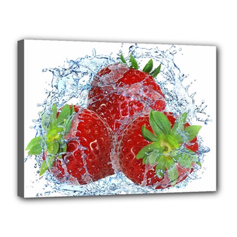 Red Strawberries Water Squirt Strawberry Fresh Splash Drops Canvas 16  X 12  (stretched) by B30l