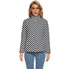 Black And White Checkerboard Background Board Checker Women s Puffer Bubble Jacket Coat by Cowasu