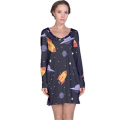 Cosmos Rockets Spaceships Ufos Long Sleeve Nightdress by Cowasu