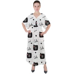 Cute Cameras Doodles Hand Drawn V-neck Boho Style Maxi Dress by Cowasu