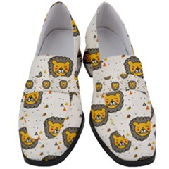 Lion Heads Pattern Design Doodle Women s Chunky Heel Loafers by Cowasu