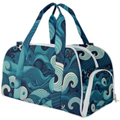 Waves Ocean Sea Abstract Whimsical Abstract Art Burner Gym Duffel Bag by Cowasu