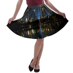 New York Night Central Park Skyscrapers Skyline A-line Skater Skirt by Cowasu