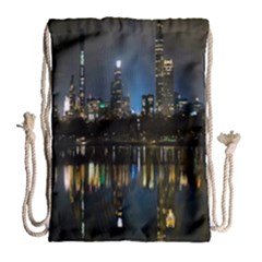 New York Night Central Park Skyscrapers Skyline Drawstring Bag (large) by Cowasu