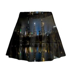 New York Night Central Park Skyscrapers Skyline Mini Flare Skirt by Cowasu