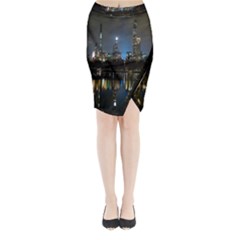 New York Night Central Park Skyscrapers Skyline Midi Wrap Pencil Skirt by Cowasu