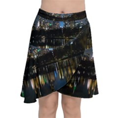 New York Night Central Park Skyscrapers Skyline Chiffon Wrap Front Skirt by Cowasu