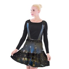 New York Night Central Park Skyscrapers Skyline Suspender Skater Skirt by Cowasu