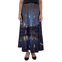 New York Night Central Park Skyscrapers Skyline Flared Maxi Skirt by Cowasu