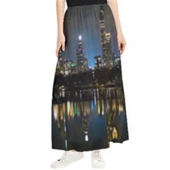 New York Night Central Park Skyscrapers Skyline Maxi Chiffon Skirt by Cowasu