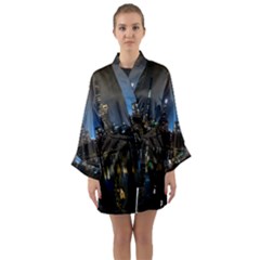 New York Night Central Park Skyscrapers Skyline Long Sleeve Satin Kimono by Cowasu