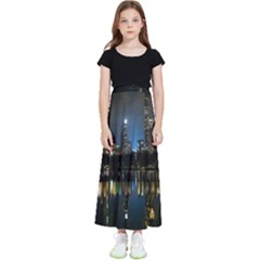 New York Night Central Park Skyscrapers Skyline Kids  Flared Maxi Skirt by Cowasu