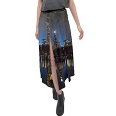 New York Night Central Park Skyscrapers Skyline Velour Split Maxi Skirt by Cowasu