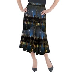 New York Night Central Park Skyscrapers Skyline Midi Mermaid Skirt by Cowasu