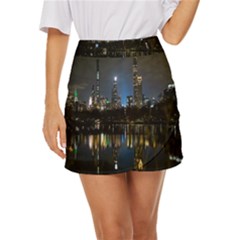 New York Night Central Park Skyscrapers Skyline Mini Front Wrap Skirt by Cowasu