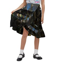 New York Night Central Park Skyscrapers Skyline Kids  Ruffle Flared Wrap Midi Skirt by Cowasu