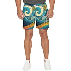 Waves Wave Ocean Sea Abstract Whimsical Abstract Art Men s Runner Shorts by Cowasu