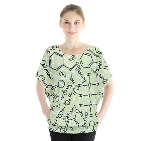 Multicolored Chemical Bond Illustration Chemistry Formula Science Batwing Chiffon Blouse by Cowasu