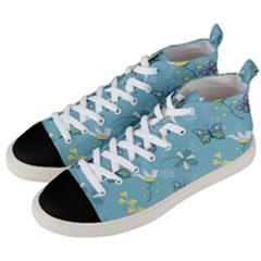 Butterfly Flower Blue Background Men s Mid-top Canvas Sneakers by danenraven