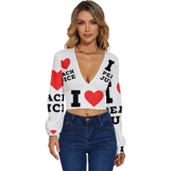 I Love Peach Juice Long Sleeve Deep-v Velour Top by ilovewhateva