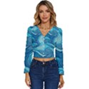 Ocean Waves Sea Abstract Pattern Water Blue Long Sleeve V-Neck Top View1