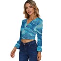 Ocean Waves Sea Abstract Pattern Water Blue Long Sleeve V-Neck Top View2