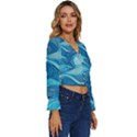 Ocean Waves Sea Abstract Pattern Water Blue Long Sleeve V-Neck Top View3