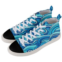 Pattern Ocean Waves Blue Nature Sea Abstract Men s Mid-top Canvas Sneakers by danenraven